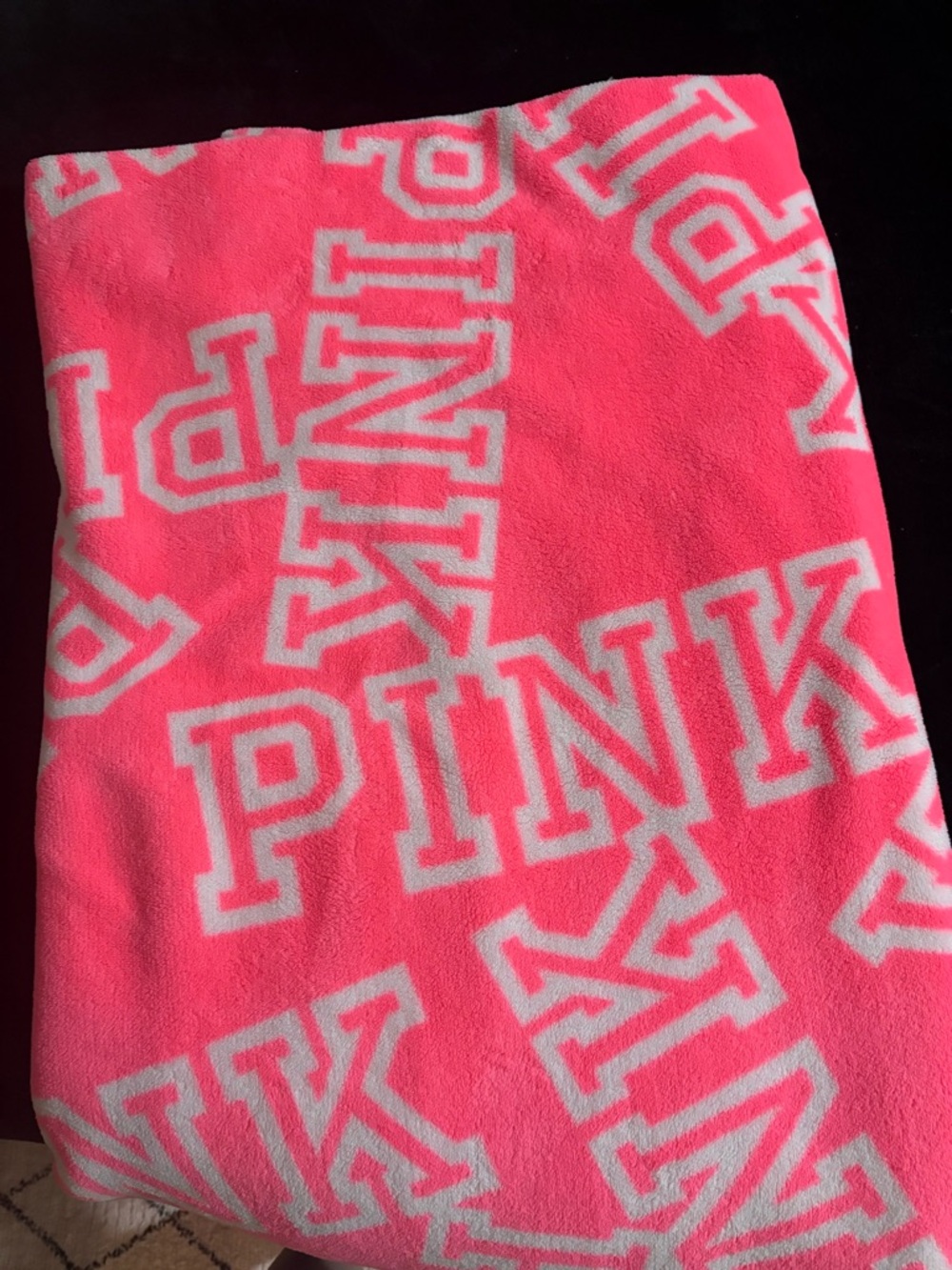 PINK Victoria's Secret Hot Pink & White Logo Throw Blanket - Picture 2 of 2